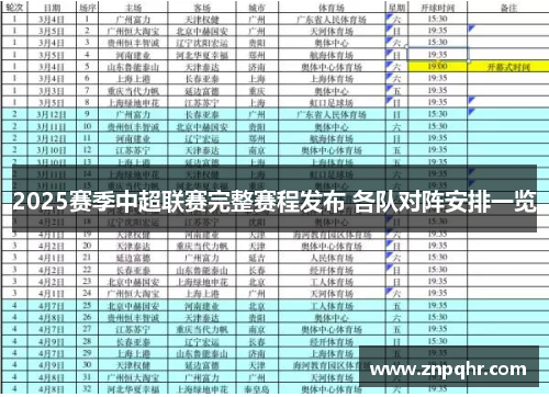 2025赛季中超联赛完整赛程发布 各队对阵安排一览